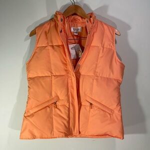 Talbots Petites Coral Orange Puffer Vest Quilted Zip-Winter Outerwear
